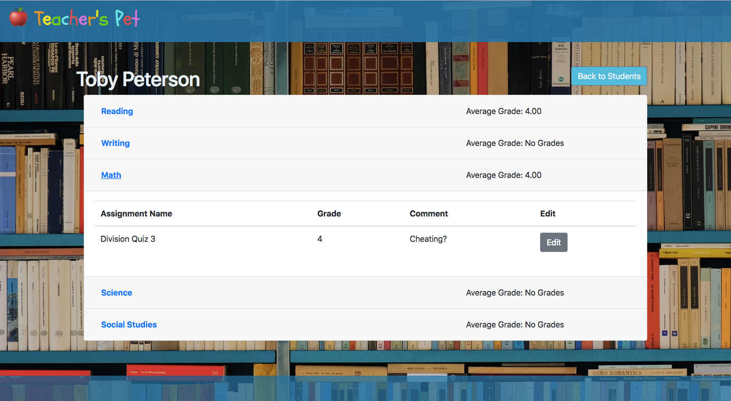 Teachers Pet edit student page